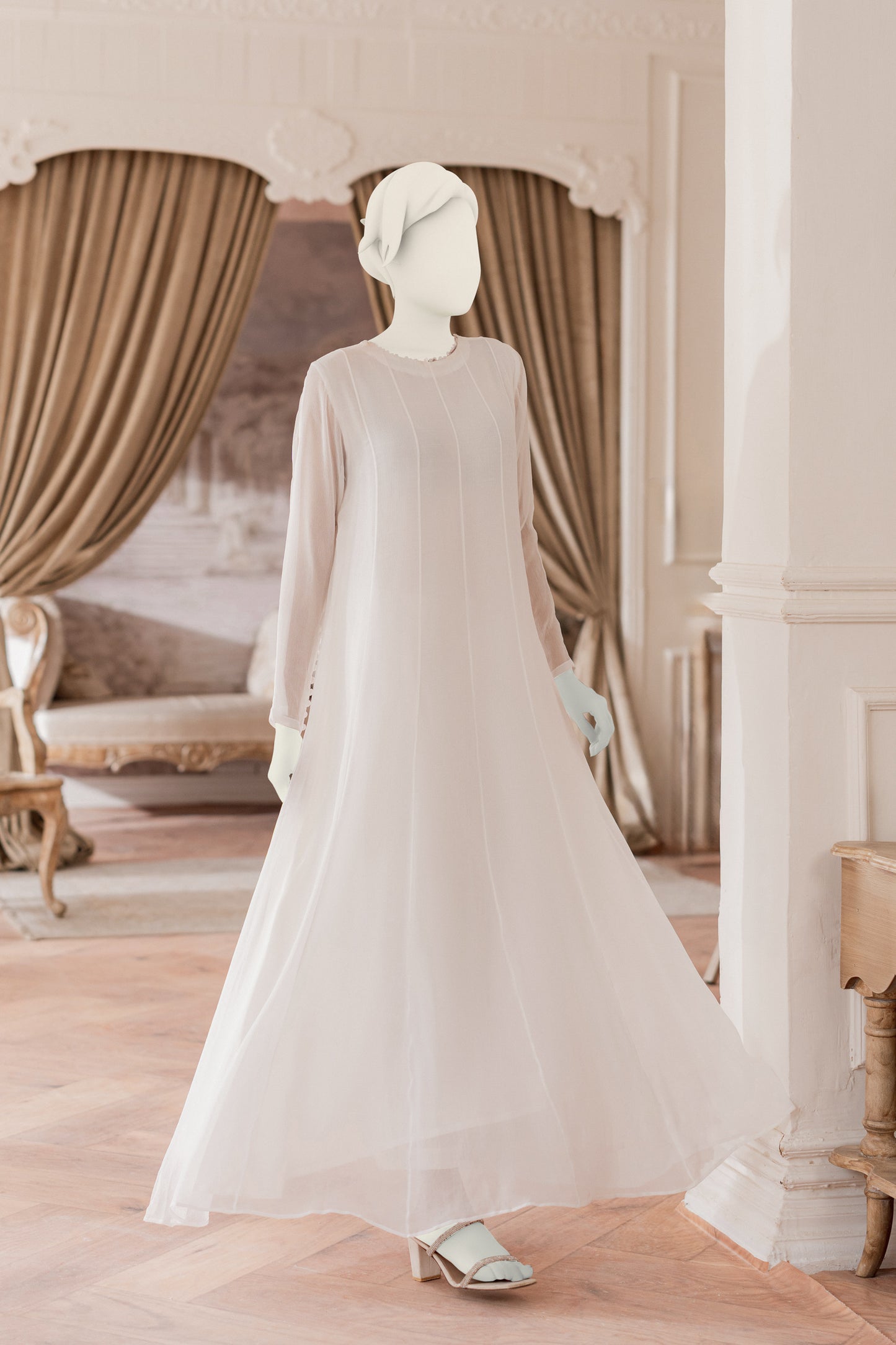 Plain Chiffon Frock - White