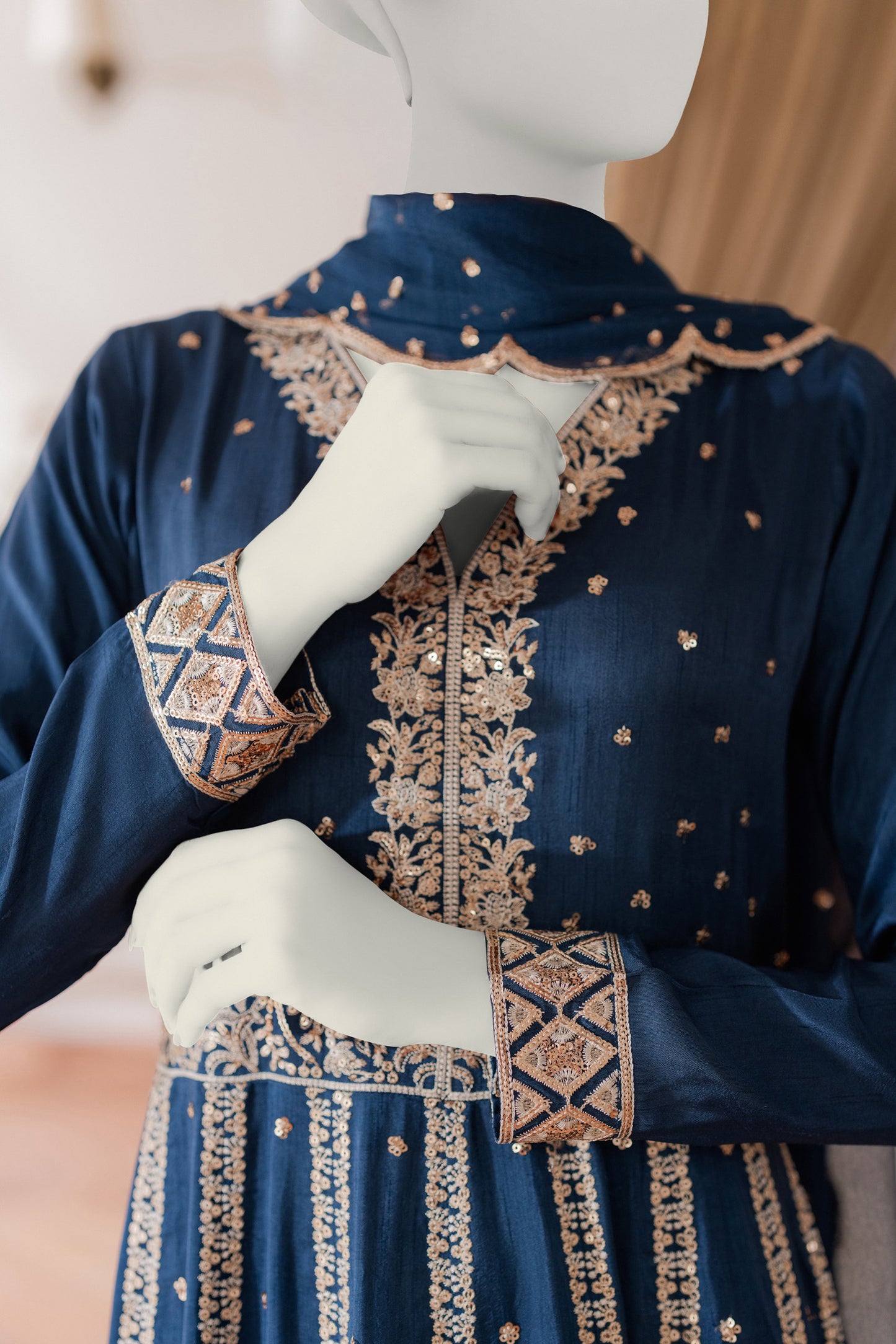 Premium RAW SILK - 3pc Frock Navy