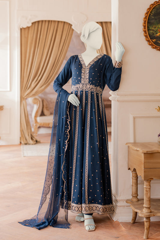 Premium RAW SILK - 3pc Frock Navy
