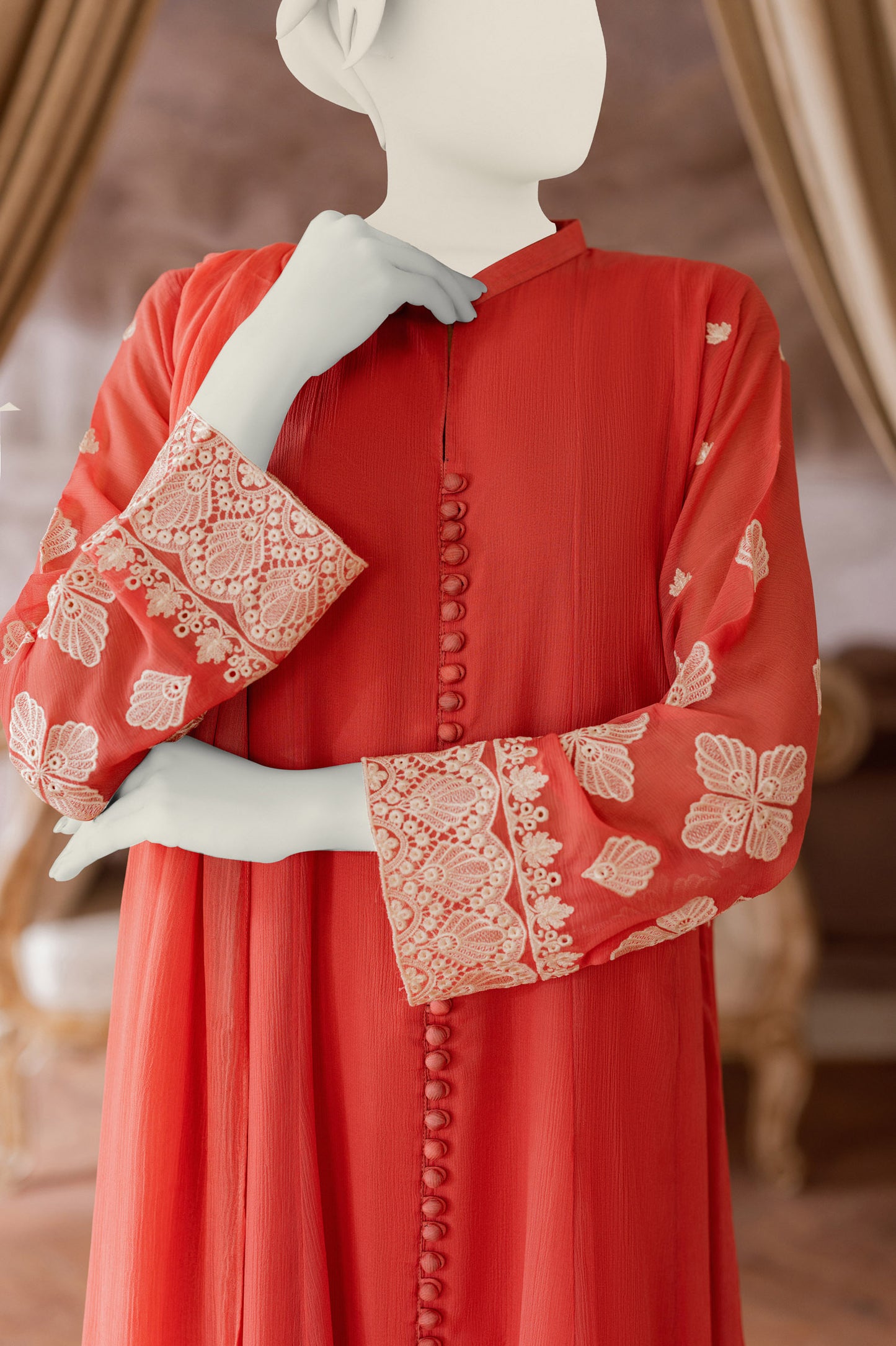 Embroidered Chiffon Frock - Pink