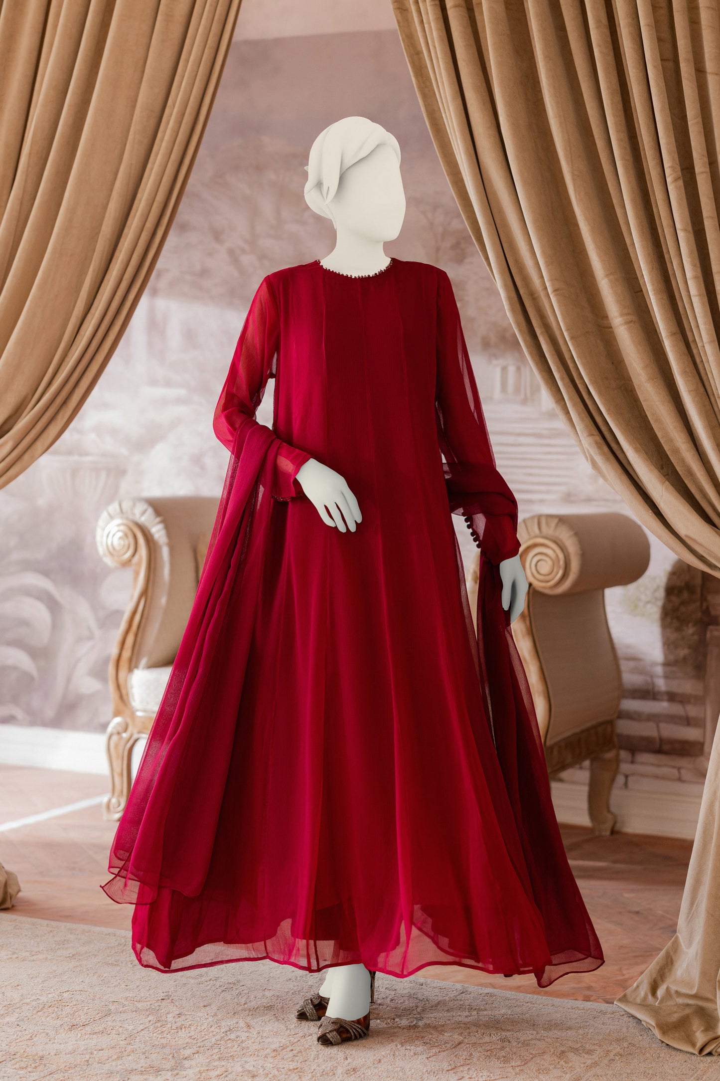 Plain Chiffon Frock - Magenta
