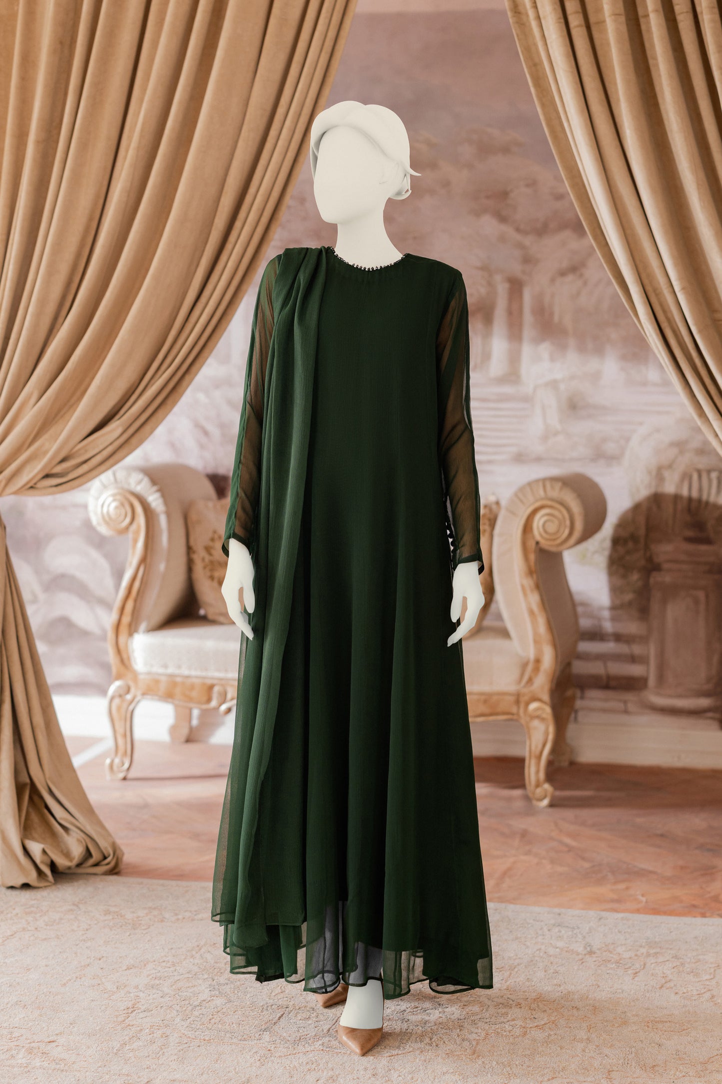 Plain Chiffon Frock - Green