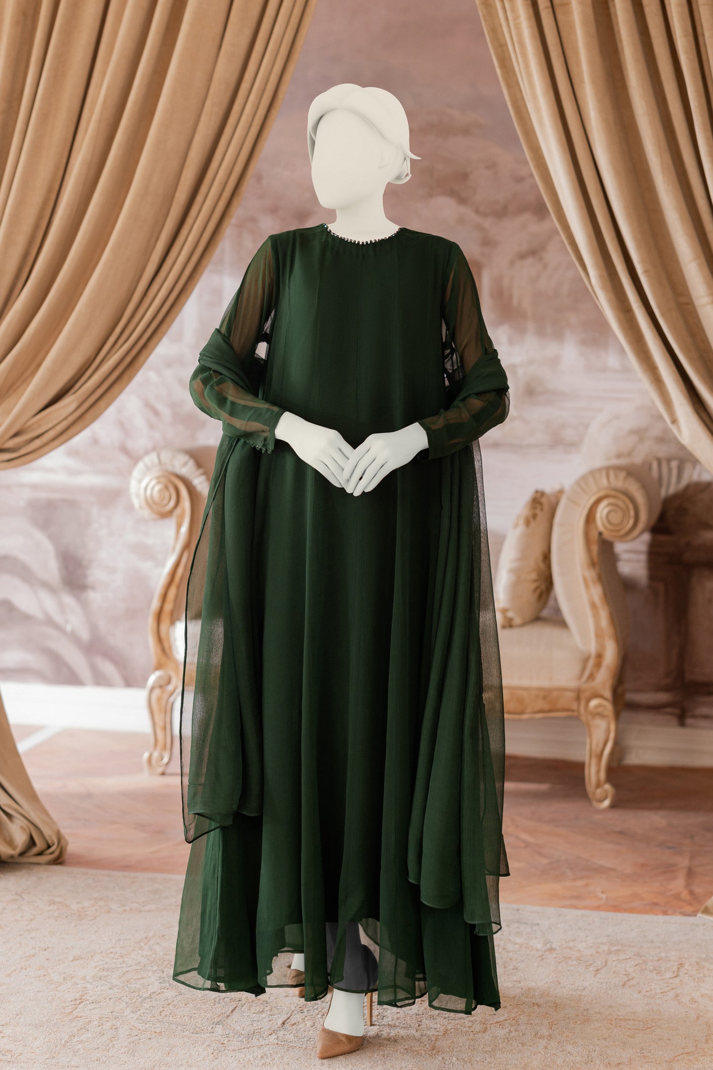 Plain Chiffon Frock - Green