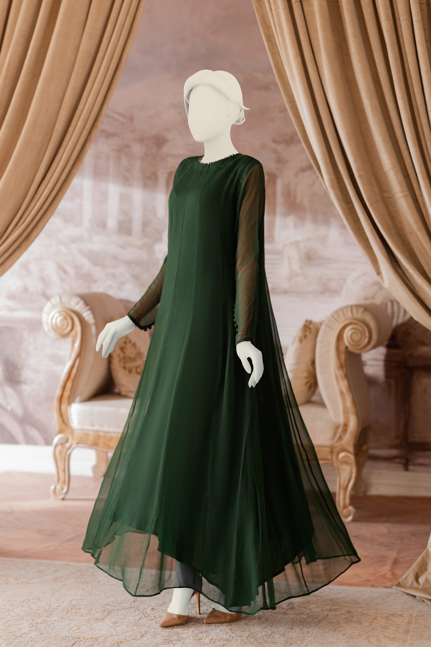 Plain Chiffon Frock - Green