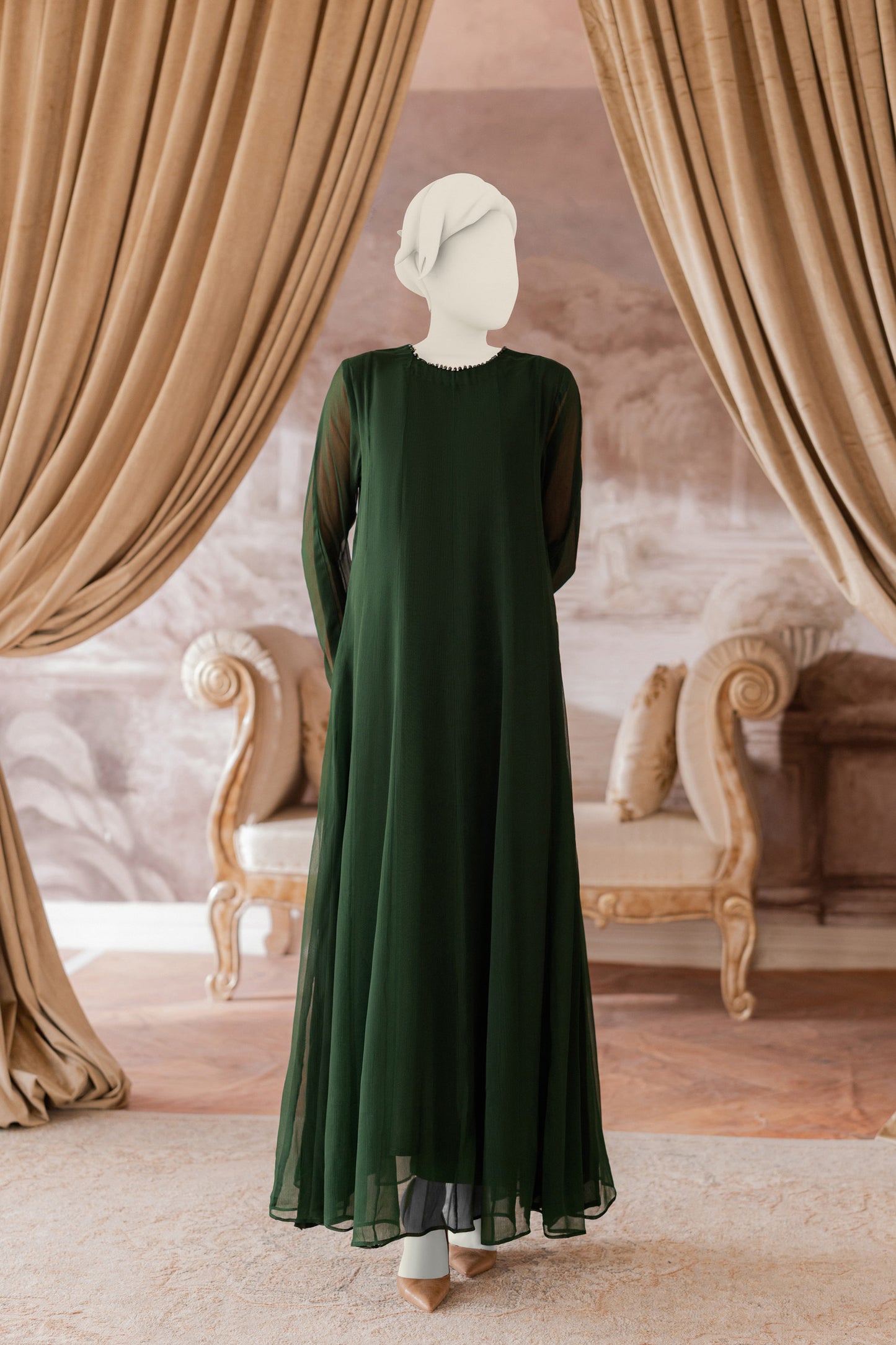 Plain Chiffon Frock - Green