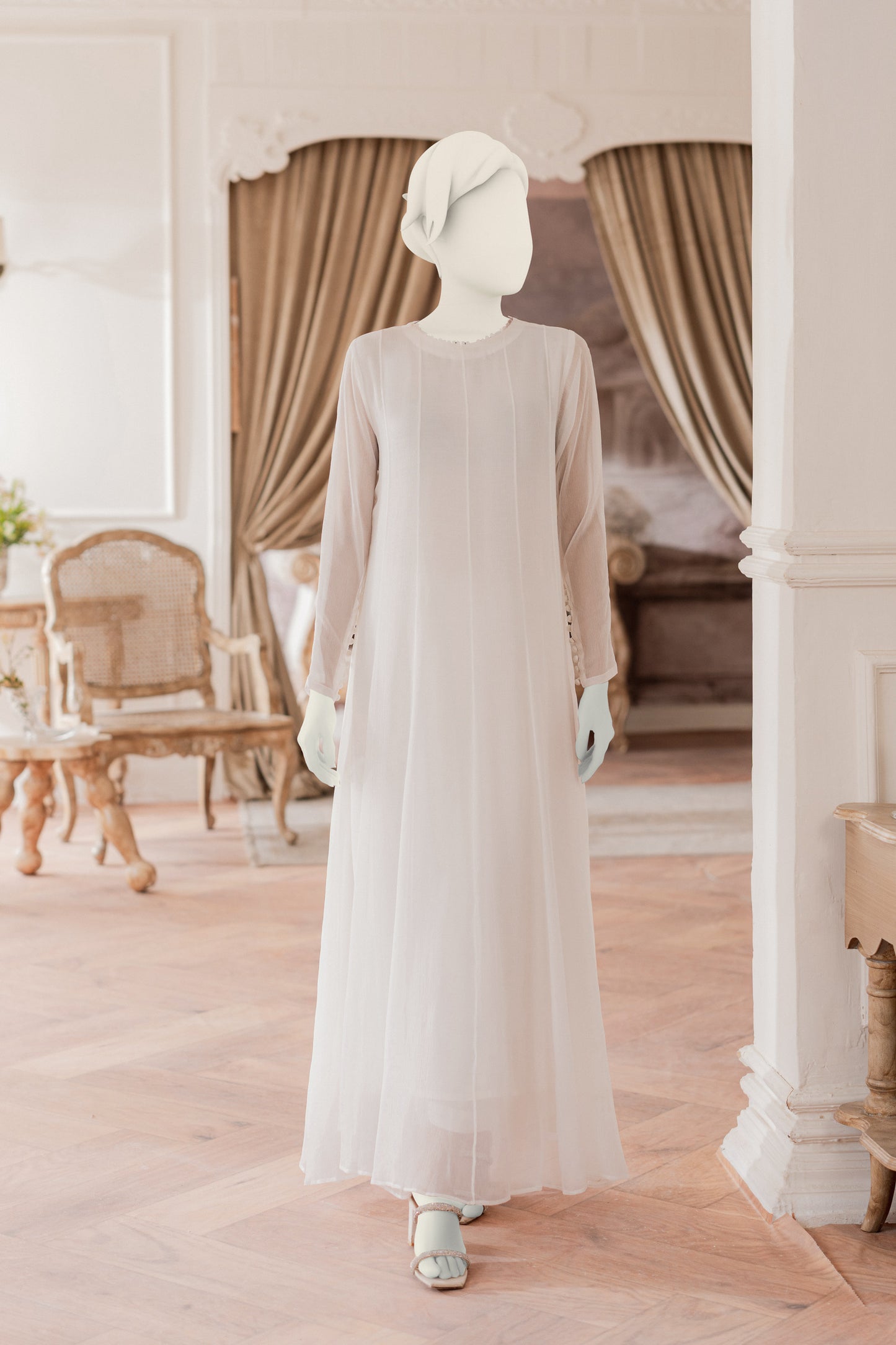 Plain Chiffon Frock - White