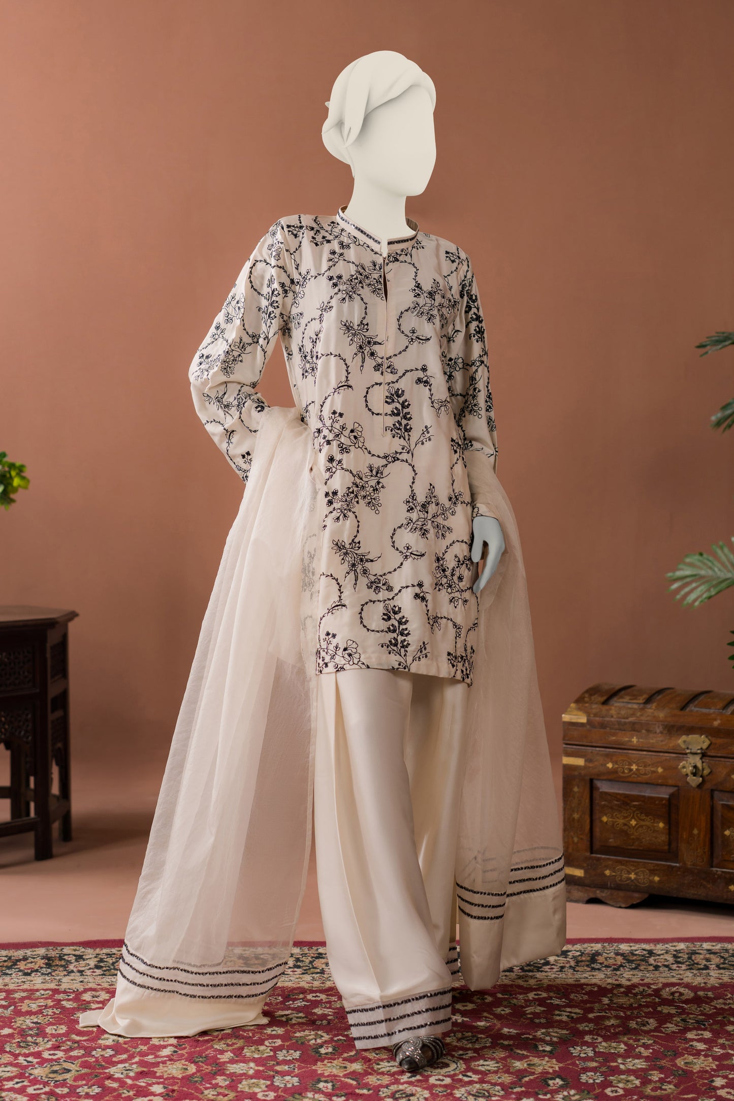 Ivory - 3pc Silk Farshi Set