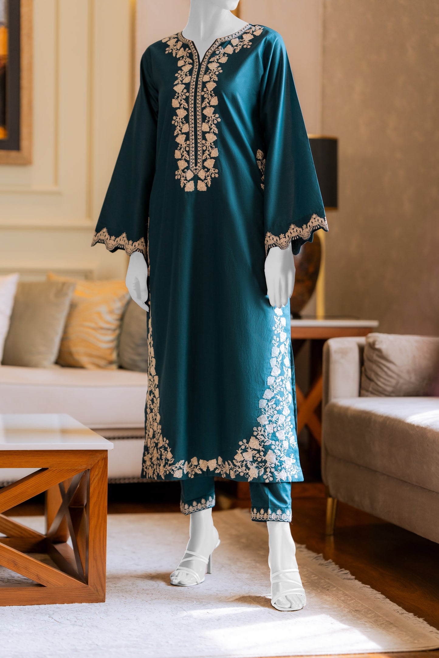 Teal 2pc Embroidered Suit