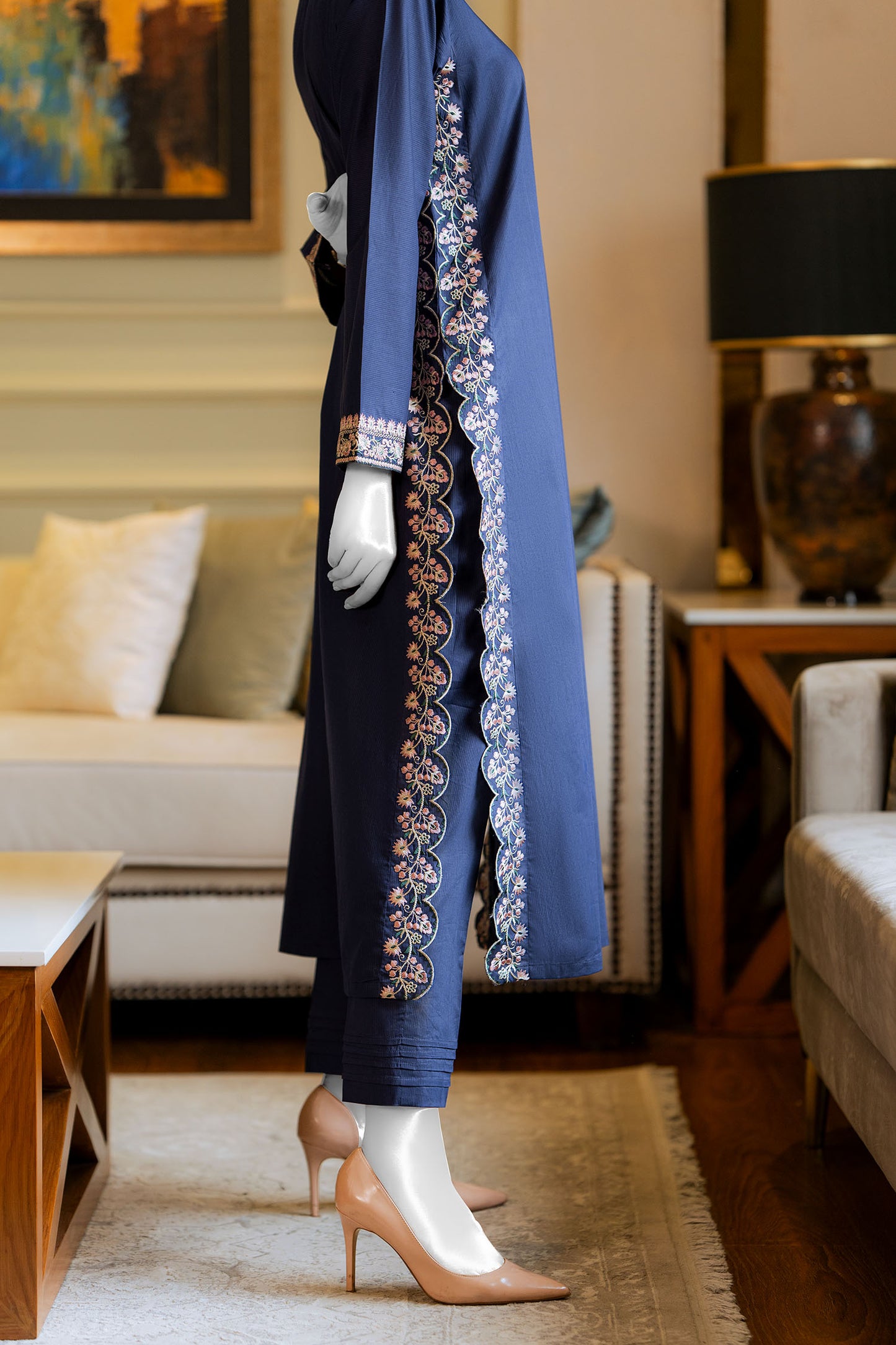 Blue 2pc Embroidered Suit