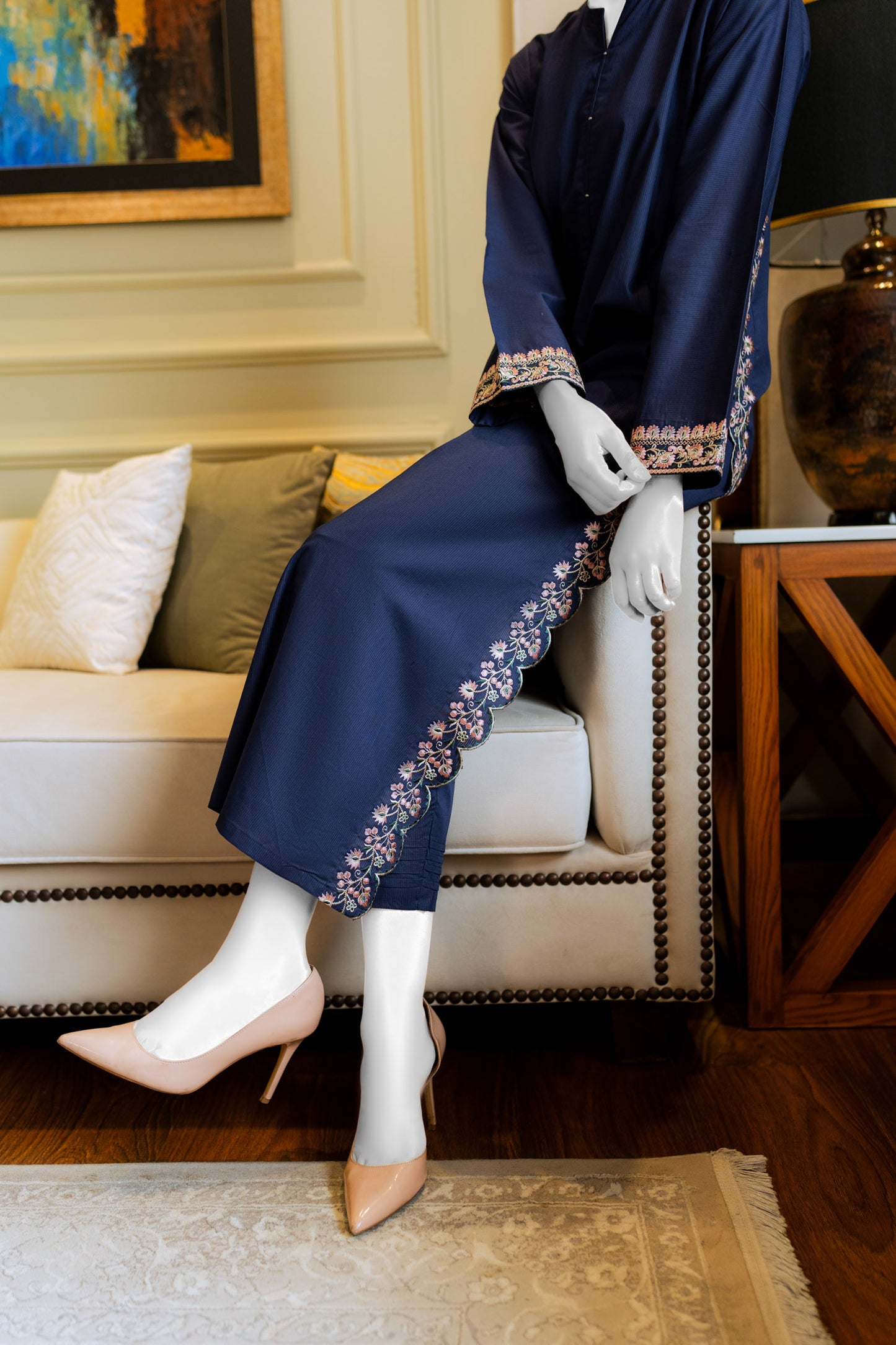 Blue 2pc Embroidered Suit