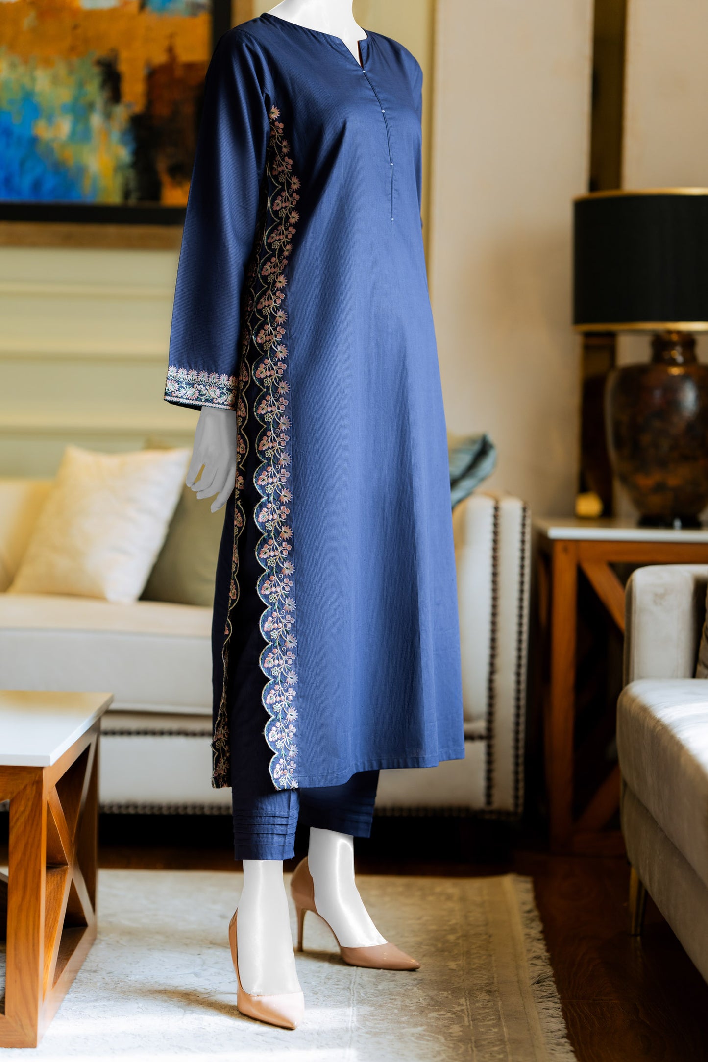 Blue 2pc Embroidered Suit