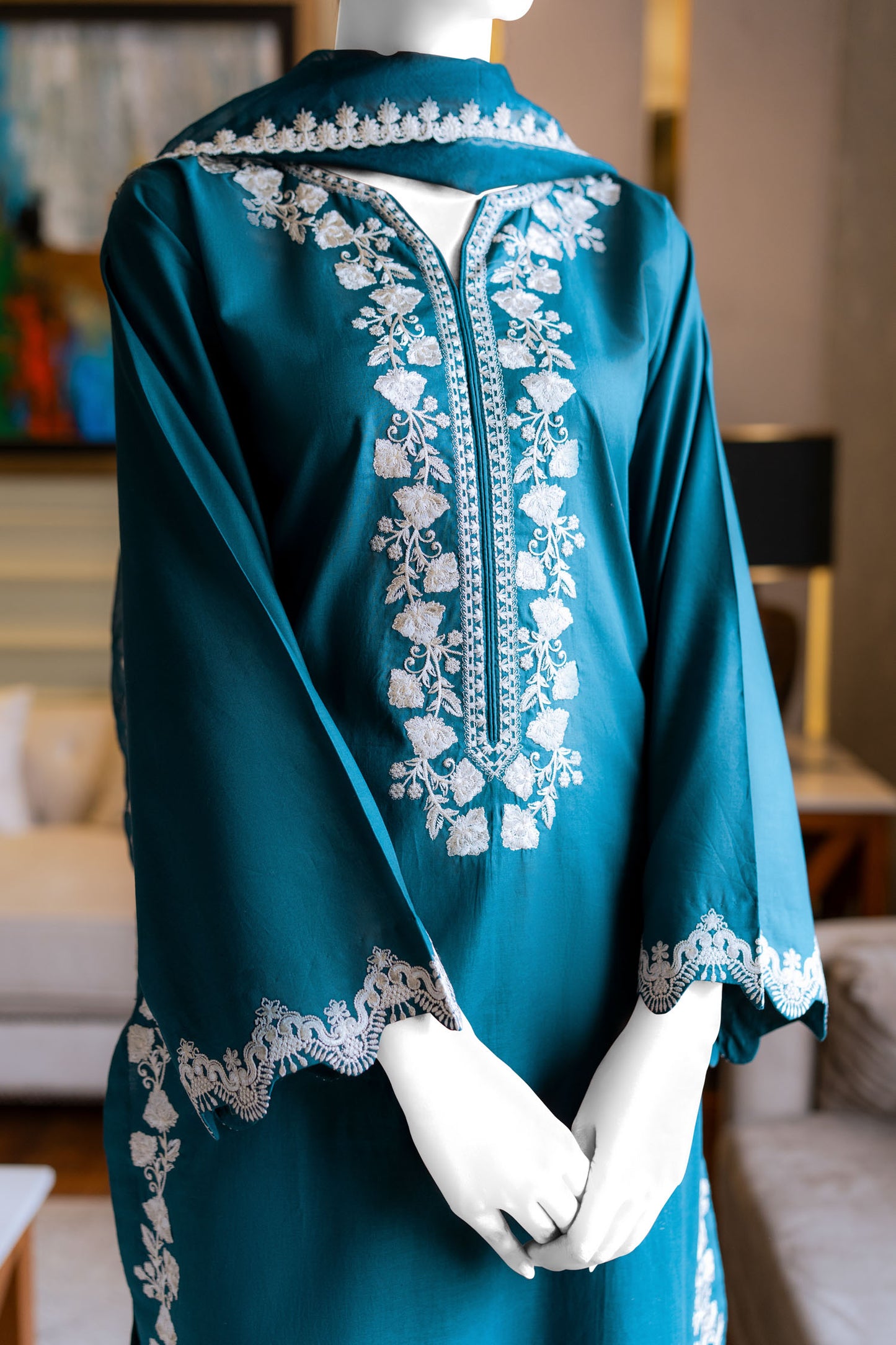 Teal 2pc Embroidered Suit