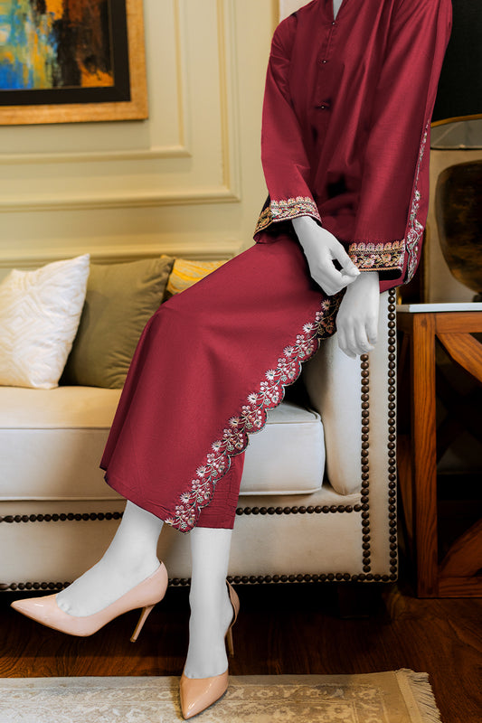 Maroon 2PC Embroidered Suit