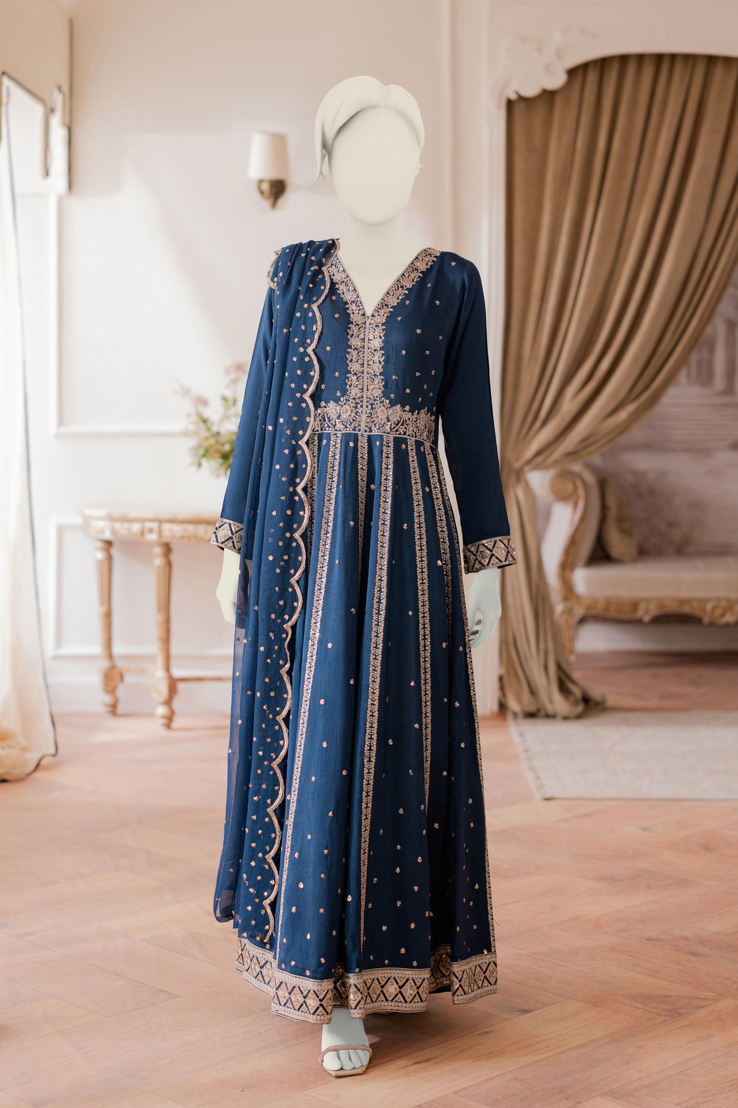 Premium RAW SILK - 3pc Frock Navy