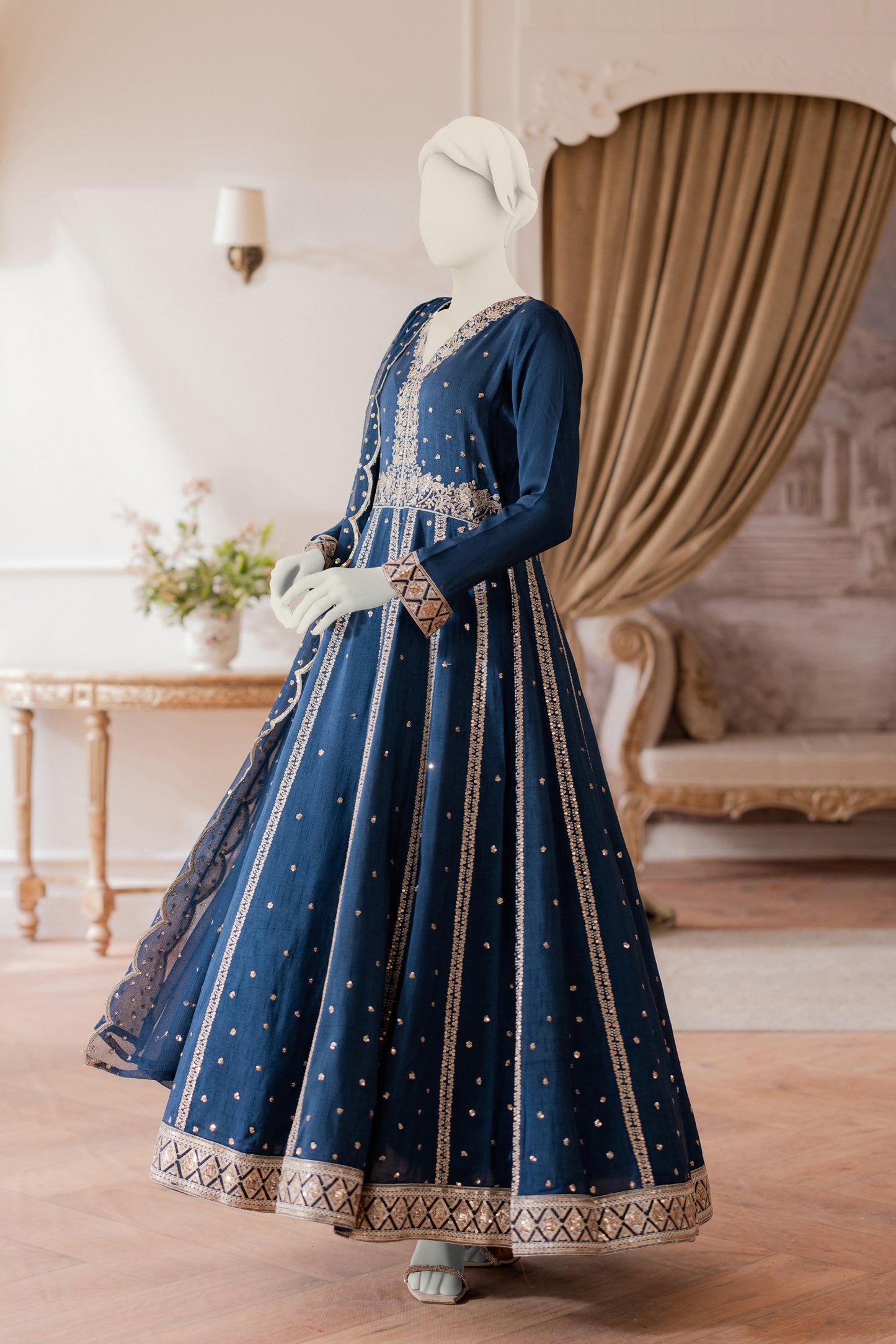 Premium RAW SILK - 3pc Frock Navy