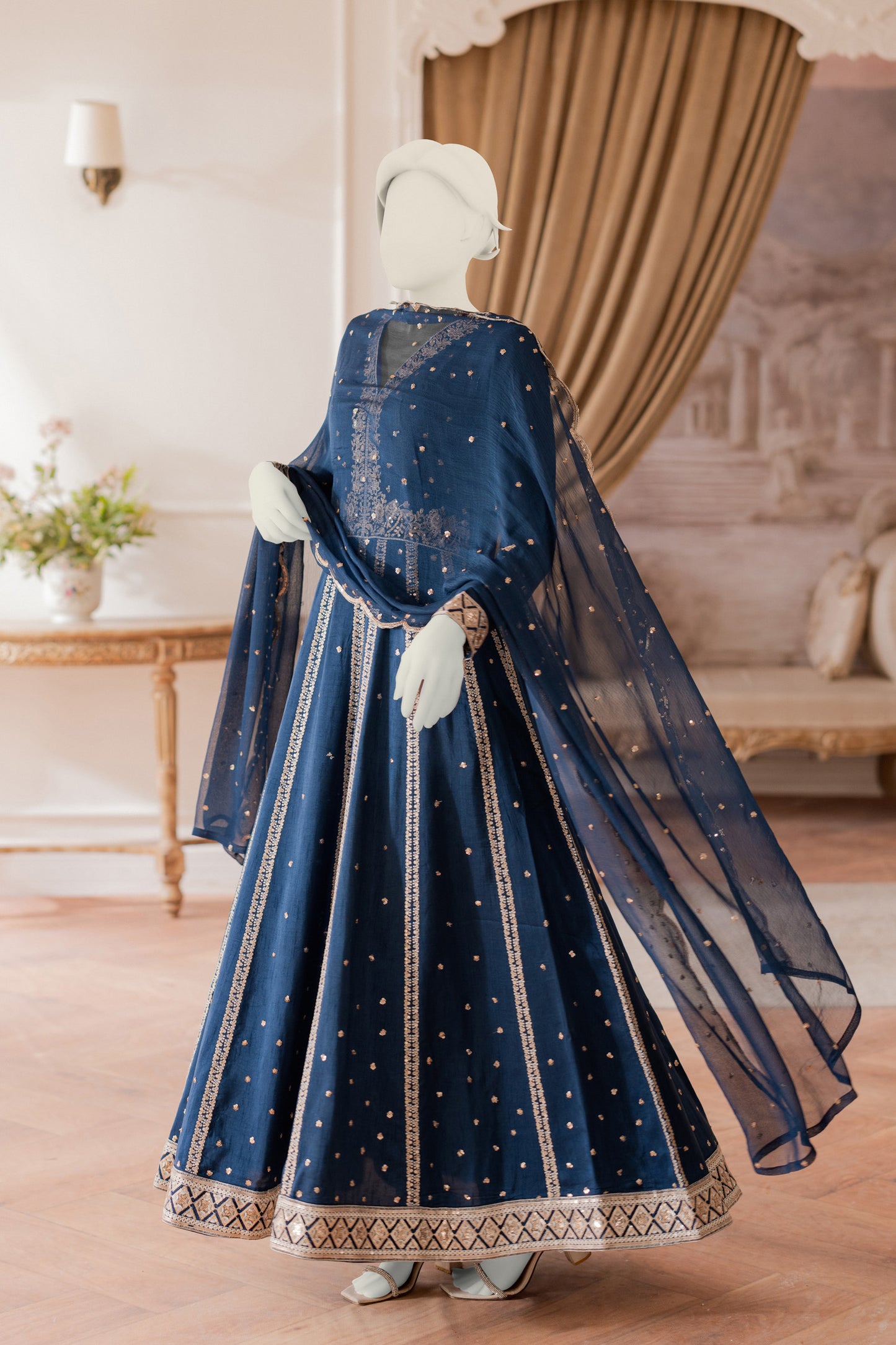 Premium RAW SILK - 3pc Frock Navy