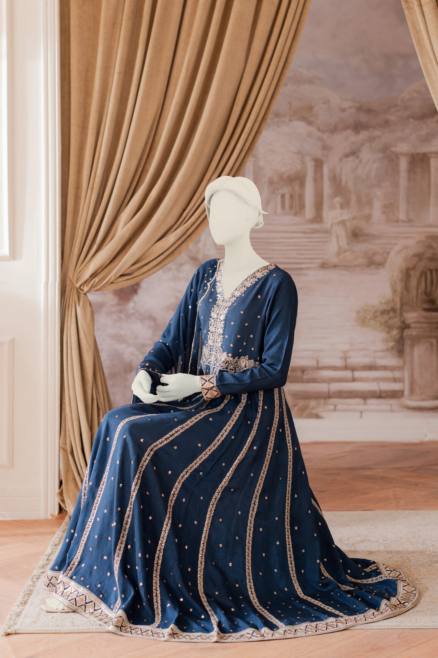 Premium RAW SILK - 3pc Frock Navy