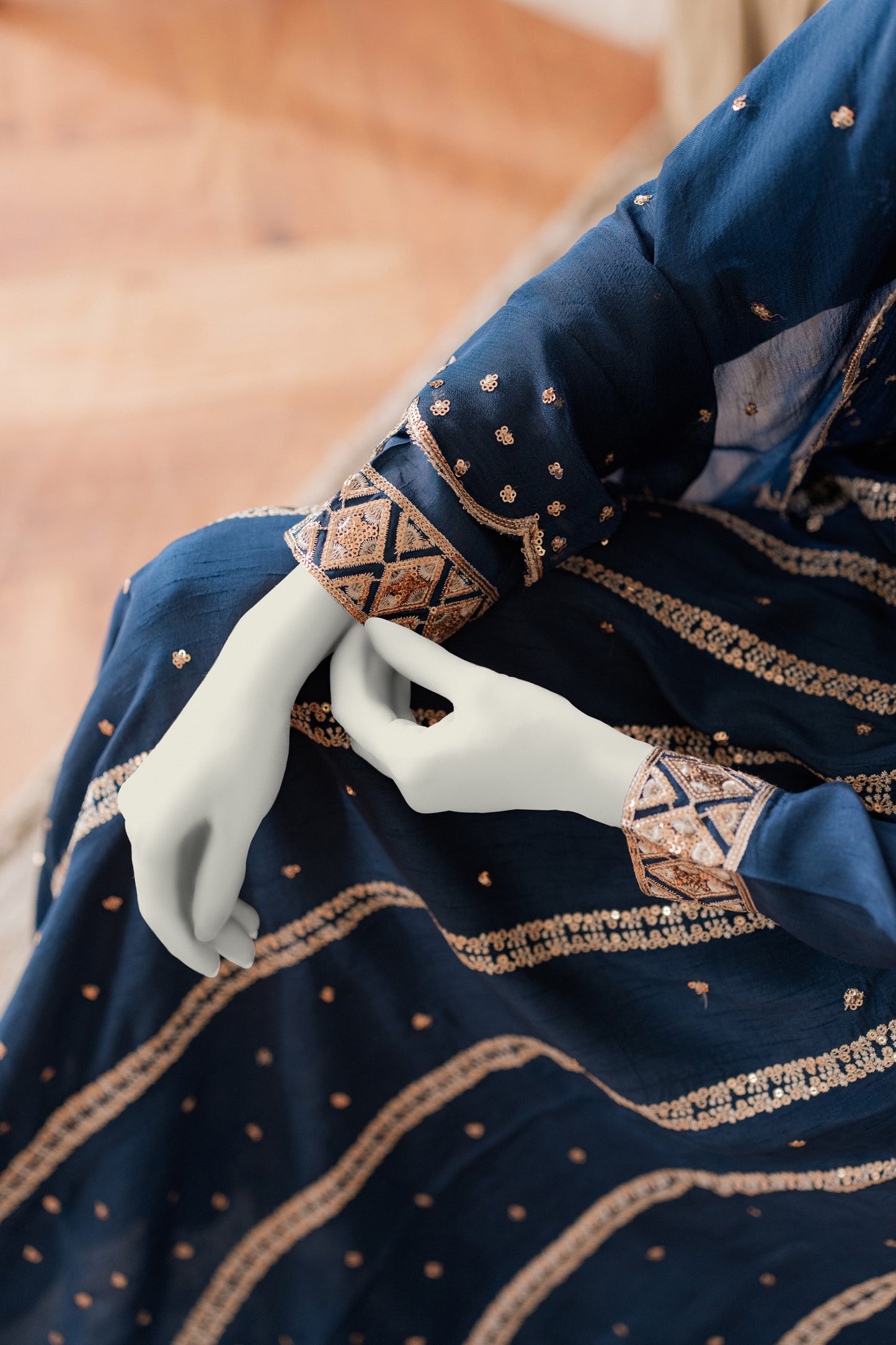 Premium RAW SILK - 3pc Frock Navy