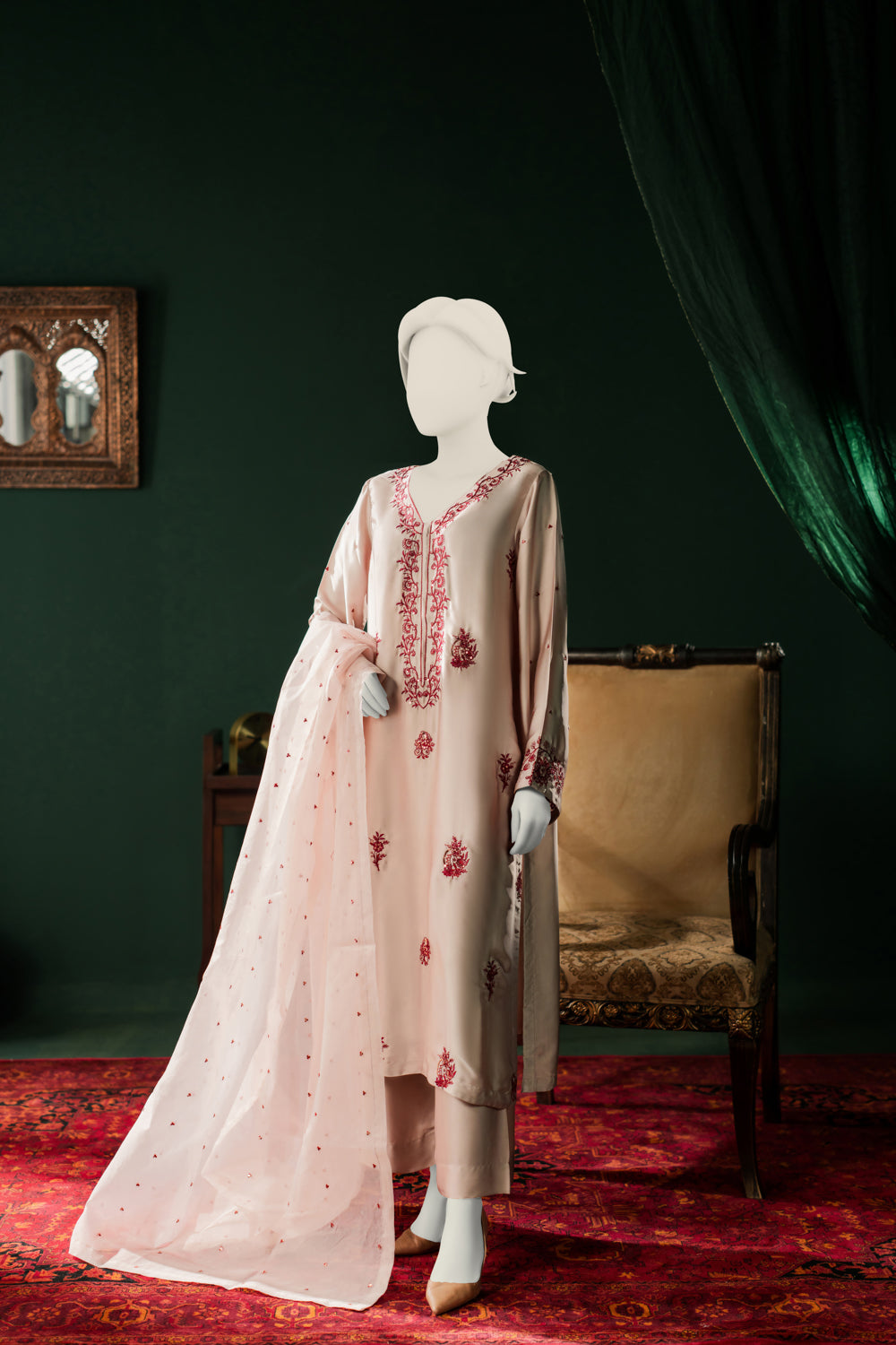 Shamoz Silk 3pc - Silver Biege