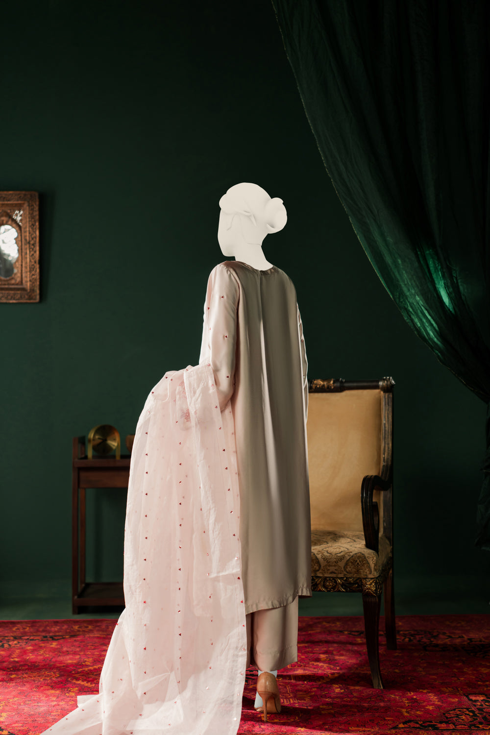 Shamoz Silk 3pc - Silver Biege