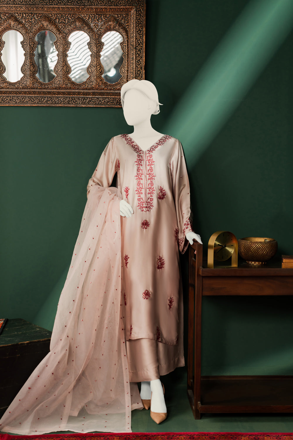 Shamoz Silk 3pc - Silver Biege