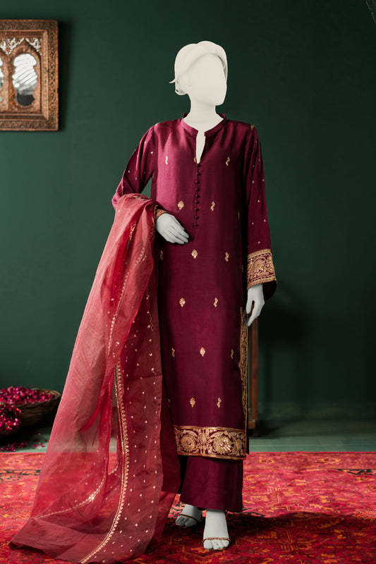 Raw Silk 3pc - Burgundy