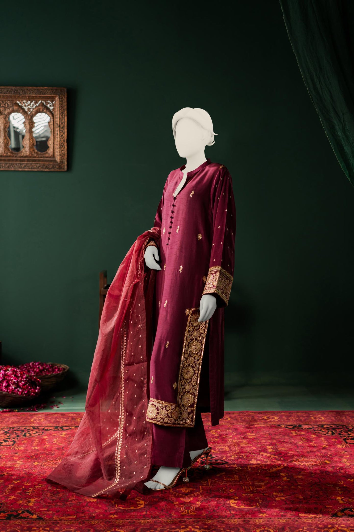 Raw Silk 3pc - Burgundy