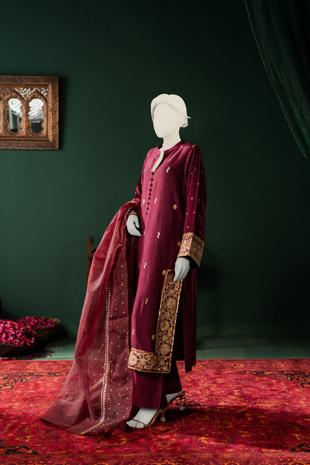 Raw Silk 3pc - Burgundy