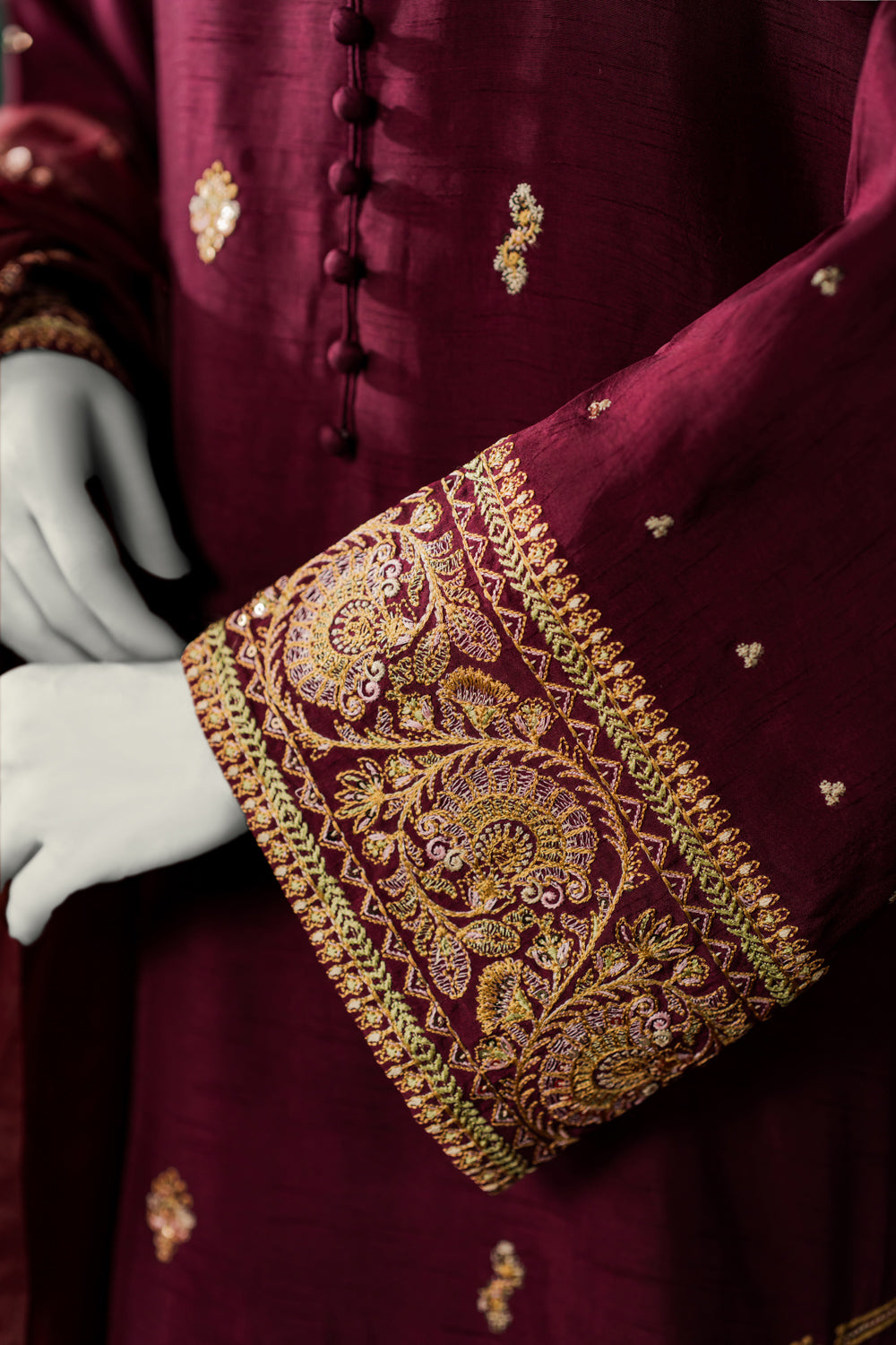 Raw Silk 3pc - Burgundy