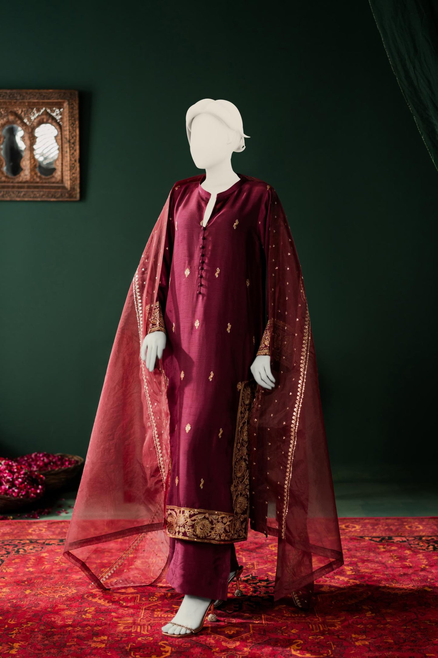 Raw Silk 3pc - Burgundy