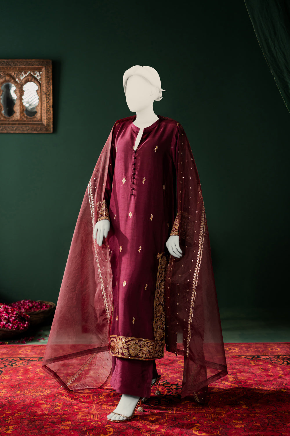 Raw Silk 3pc - Burgundy