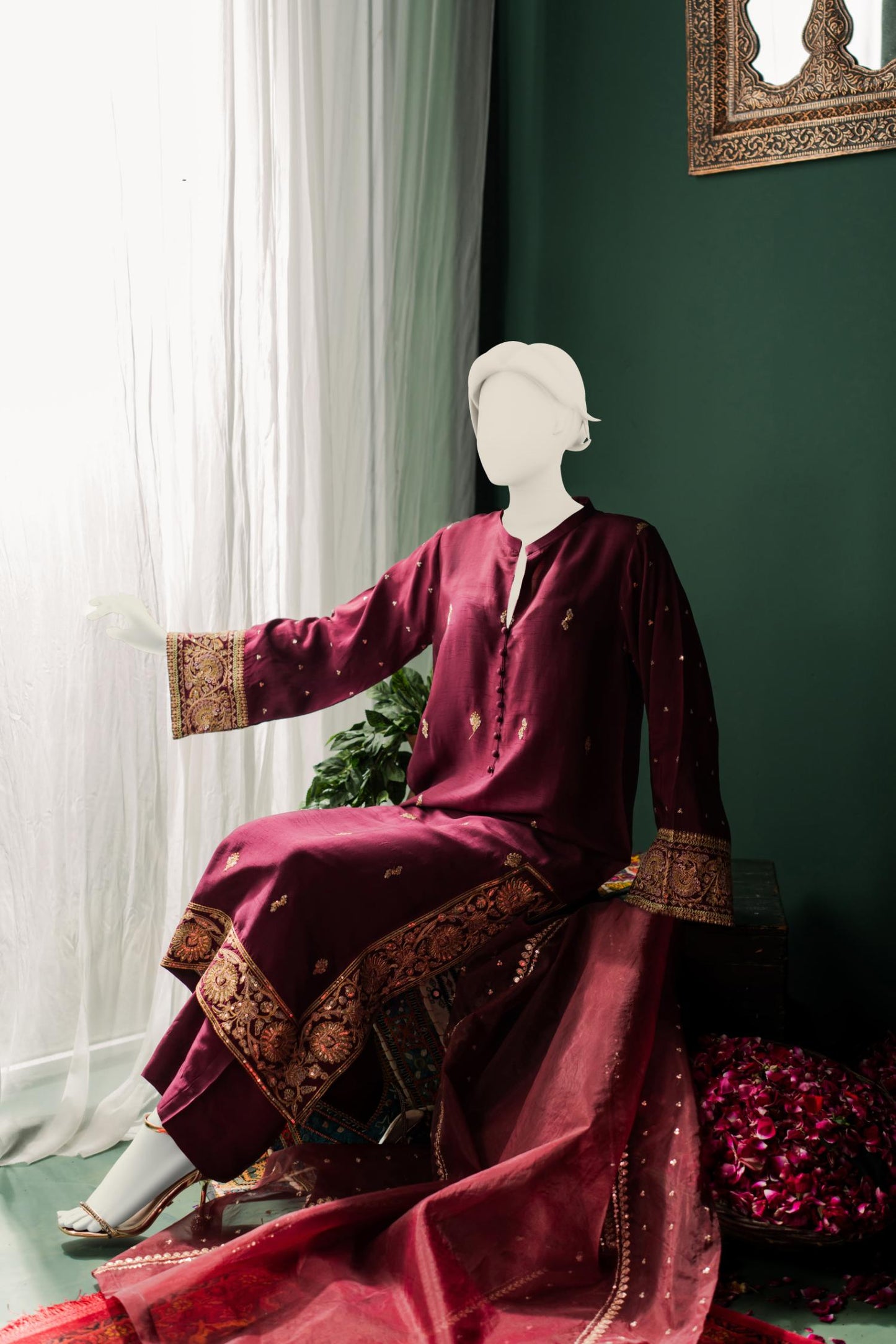 Raw Silk 3pc - Burgundy