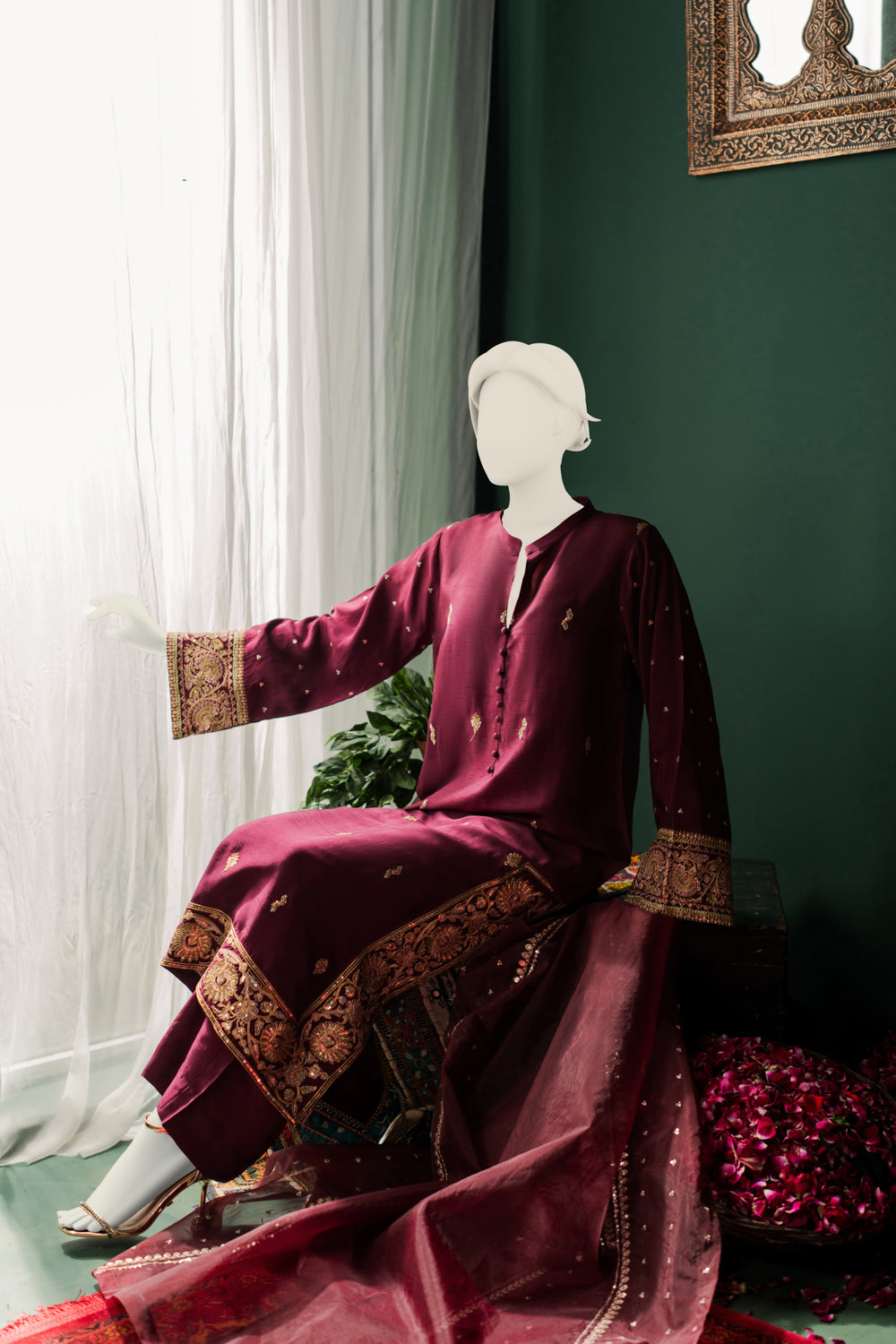 Raw Silk 3pc - Burgundy